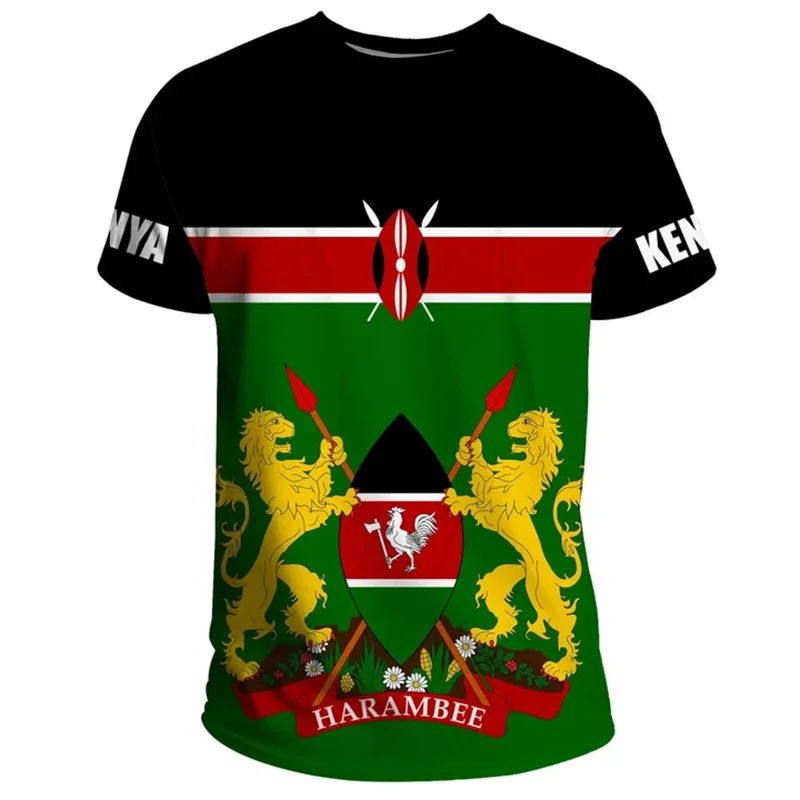 Camiseta con estampado 3D del Día de la Independencia Nacional de Kenia, emblema de la República de Kenia, camisetas Vintage de manga corta con gráfico Falg