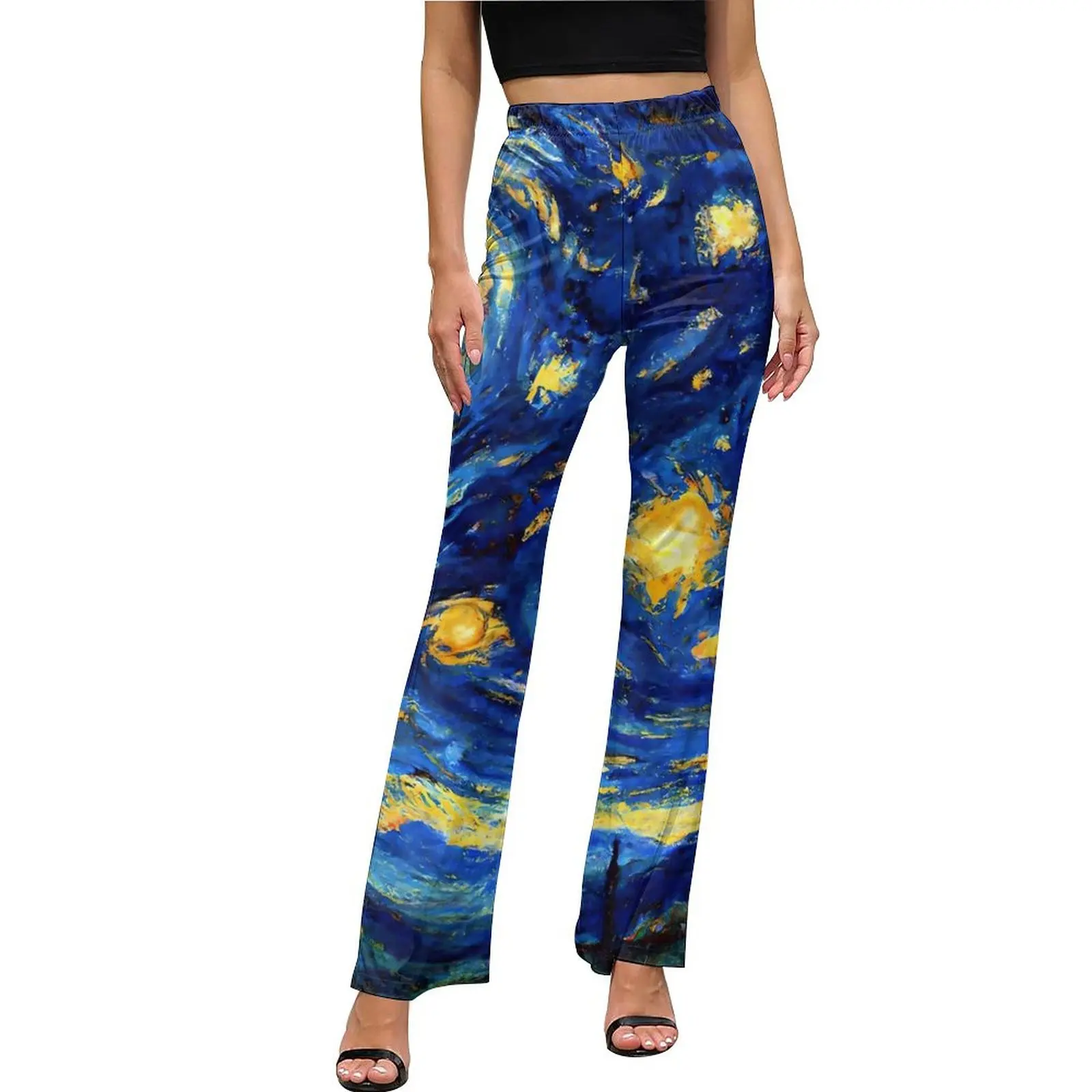 

Abstract Starry Night Pants Van Gogh High Waisted Classic Flared Trousers Summer Graphic Harajuku Pants Birthday Present