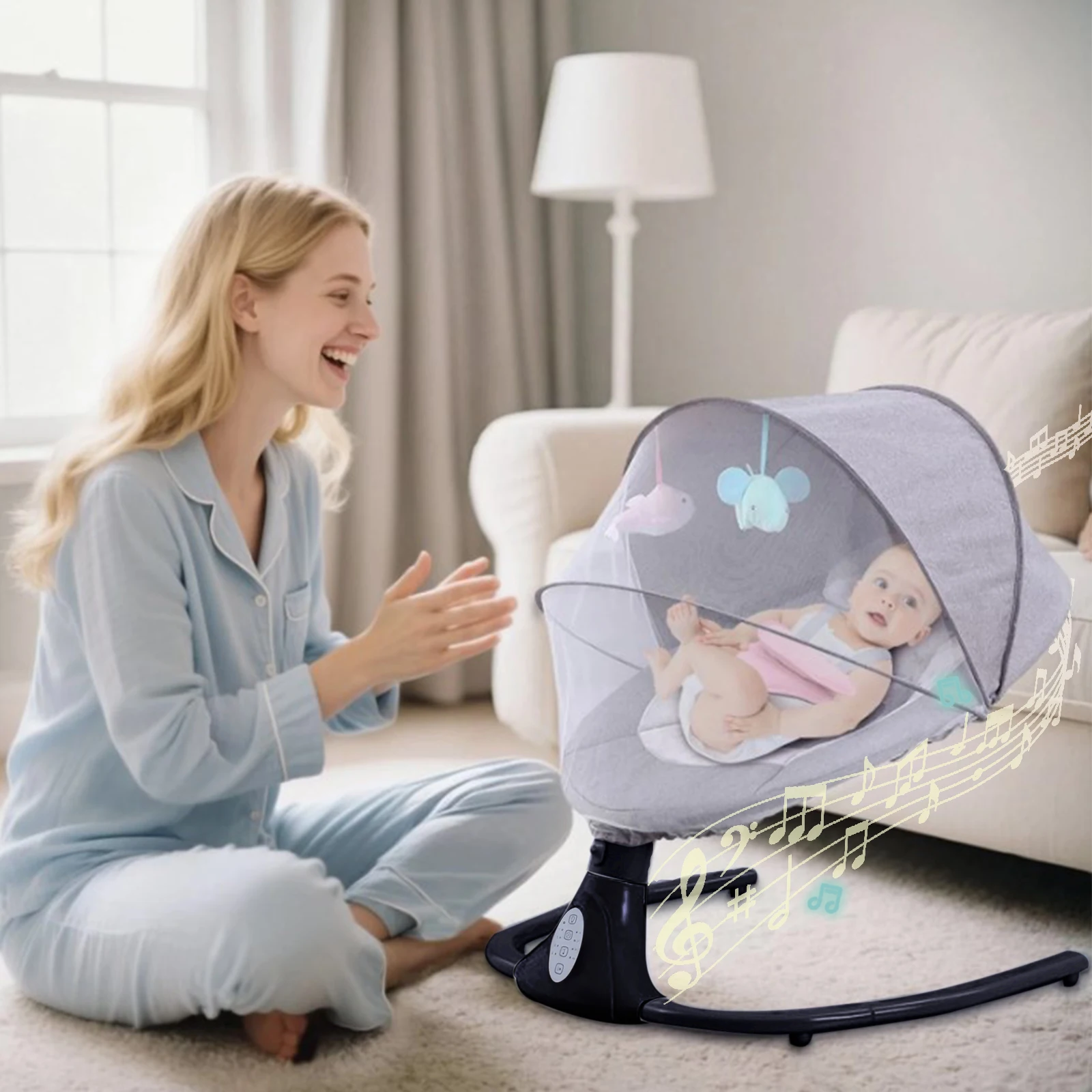 

Baby Cradle Swing Baby Crib Full Face Mosquito Proof Cover Soothing Sleep Aid Portable Indoor Outdoor Use Easy Fold