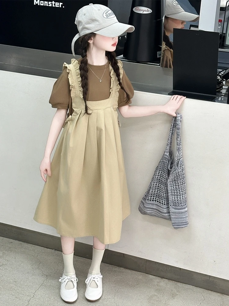 

Girls' summer dress, stylish and fashionable summer suspender dress set for older children, little girl's dress
