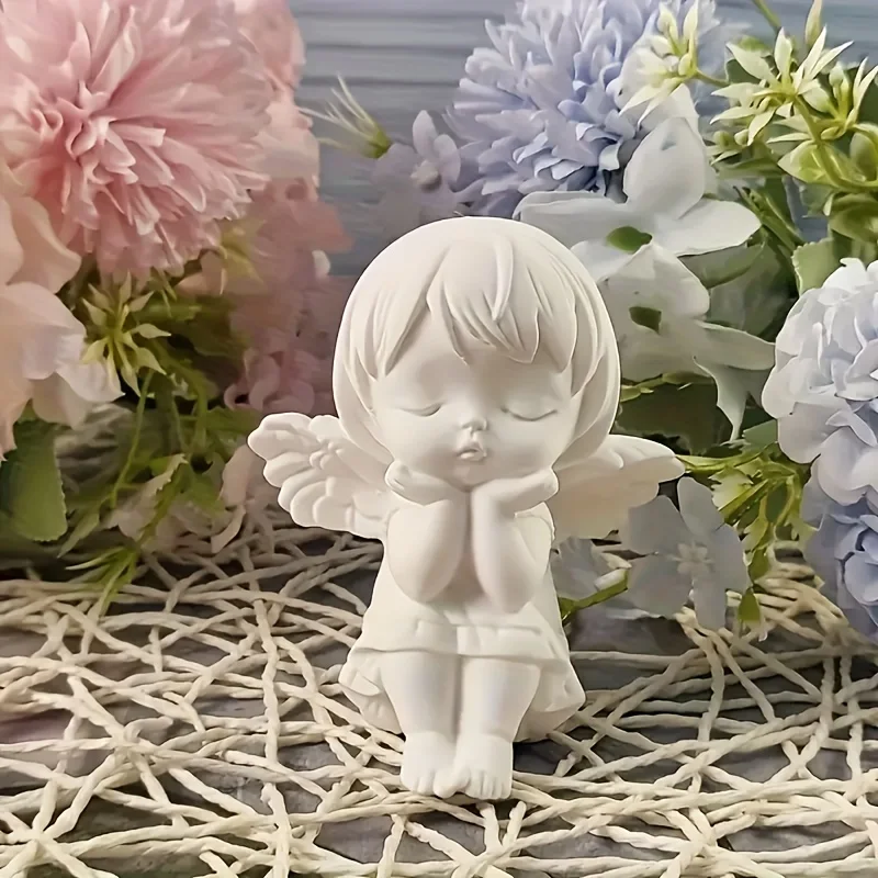 Molde de silicona 3D con forma de cara de ángel con alas, lindo molde de silicona de ángel pequeño para velas, jabón, manualidades de resina, para principiantes y profesionales