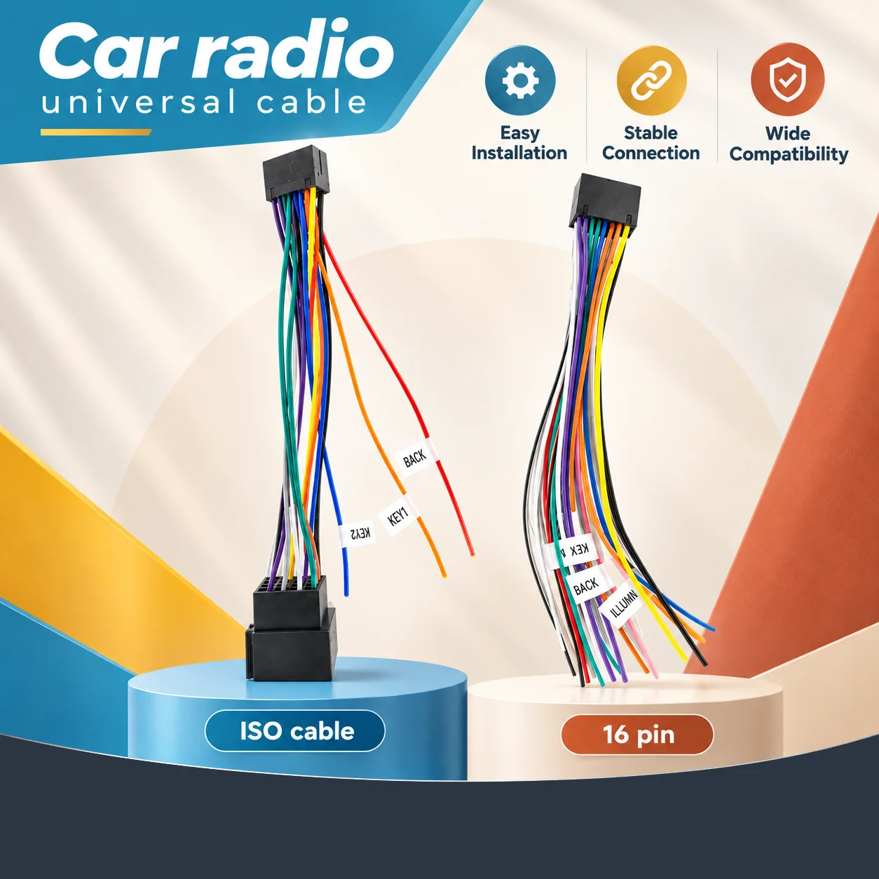 For Android Car Radio Multimedia Harness Connection Universal ISO to 16-Pin Power Cord Adapter Harness Kit Accessory Wire