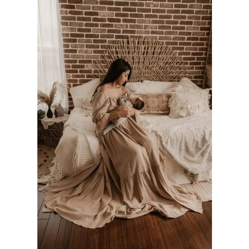 Linen Cotton Floor Mopping Dress Photo Shooting Pregnancy Bohemian Dress Maternity Photography Props Photoshoot Clothing