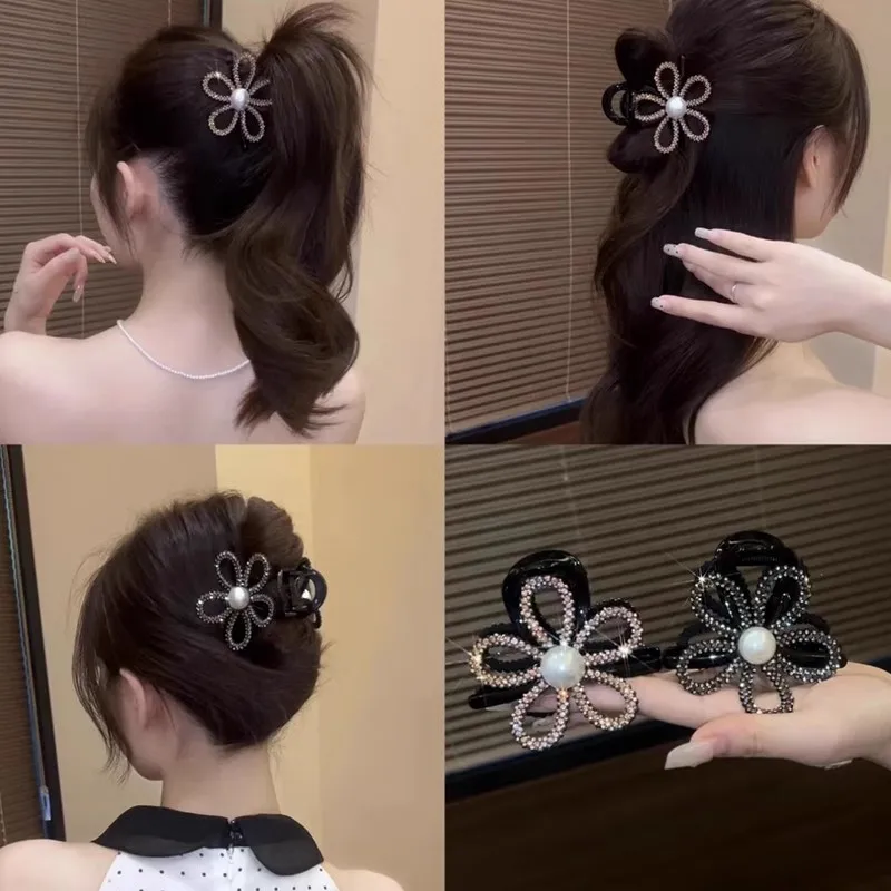 2 sztuk/zestaw eleganckie Rhinestone Hollow kwiatowe pazury do włosów dla kobiet dziewczynki słodka ozdoba do włosów spinki do włosów modne akcesoria do włosów