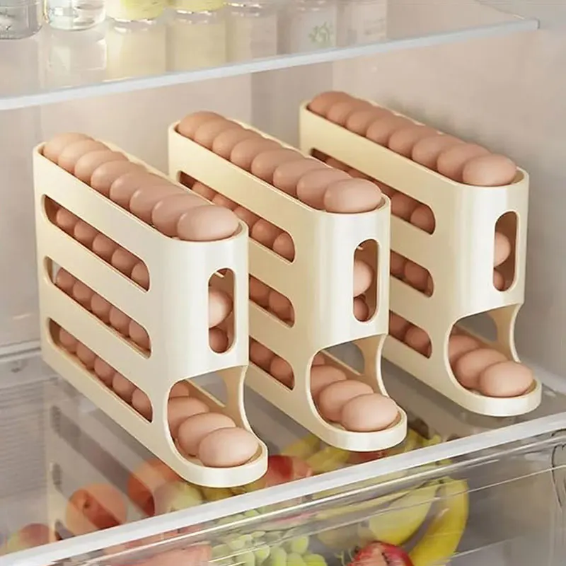 4-layer Large Capacity Automatic Egg Rack Refrigerator Egg Storage Container Stackable Egg Machine Save Space Egg Dispenser