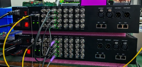 12 channels 12g video sdi in , 4 sdi out, 2ch bidirectional  audio ,( 2 ethernets shared  1 g* 2)  ST duplex  fiber  transeiver