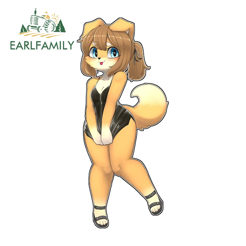 EARLFAMILY-pegatina peluda de dibujos animados para coche, calcomanía de aire acondicionado, protector solar, ventanas de caravana, calcomanías creativas para ordenador portátil, 13cm x 5,7 cm