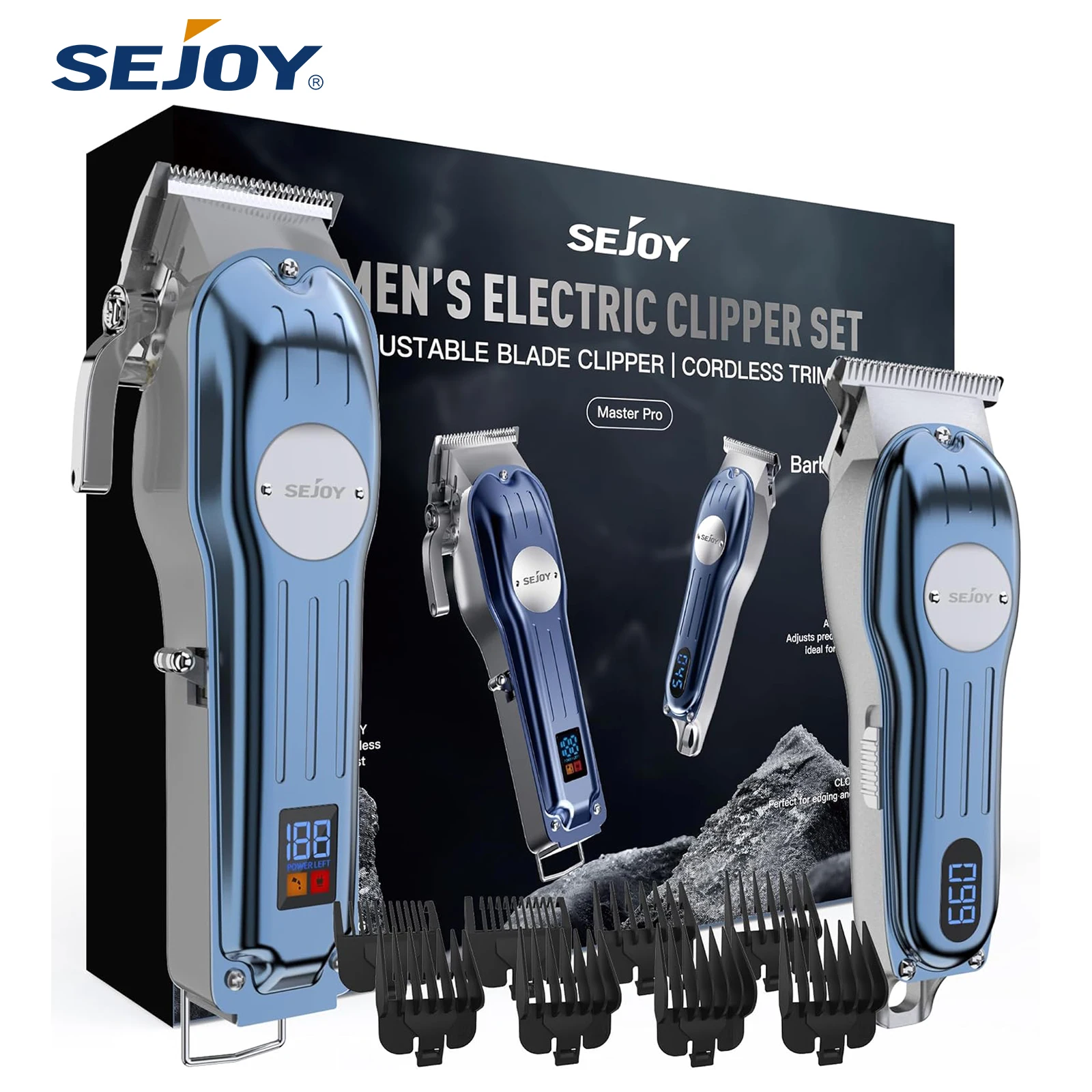 Sejoy Hair Clippers  for Men Cordless Trimmers with LCD Display Guide Combs for Hair Cutting Machine Rechargeable Barber Kit