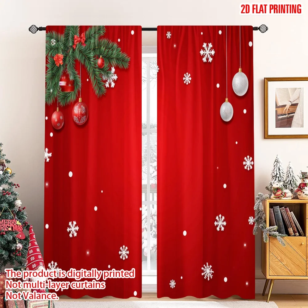 

2pcs 2D flat printing Merry Christmas Curtain Christmas Red Snowflakes Ornament Fabric Without Electricity Festive Holiday for