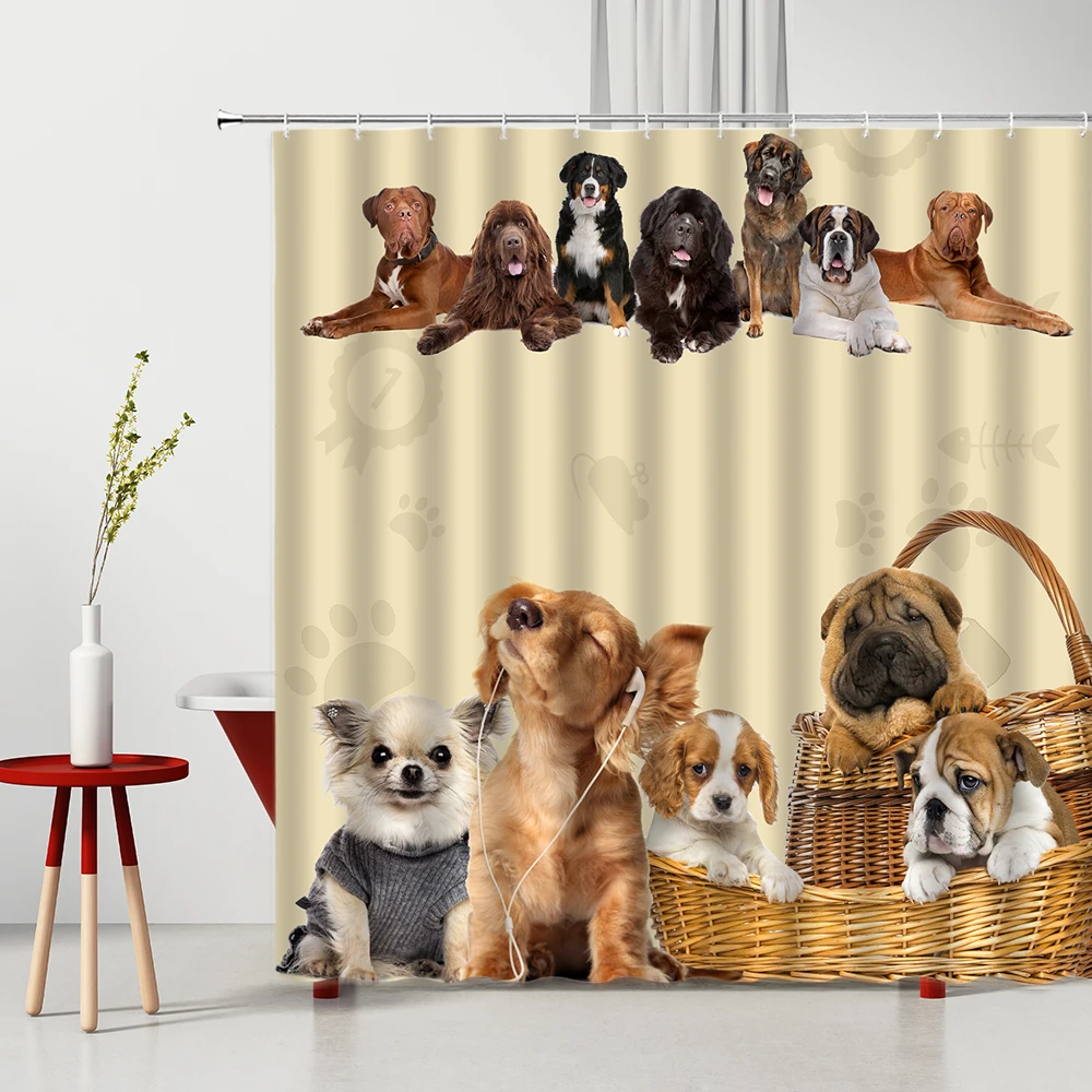 Funny Cute Cat Shower Curtain 3D Printed Animal Pattern Fabric Waterproof Polyester Home Decor Bathroom