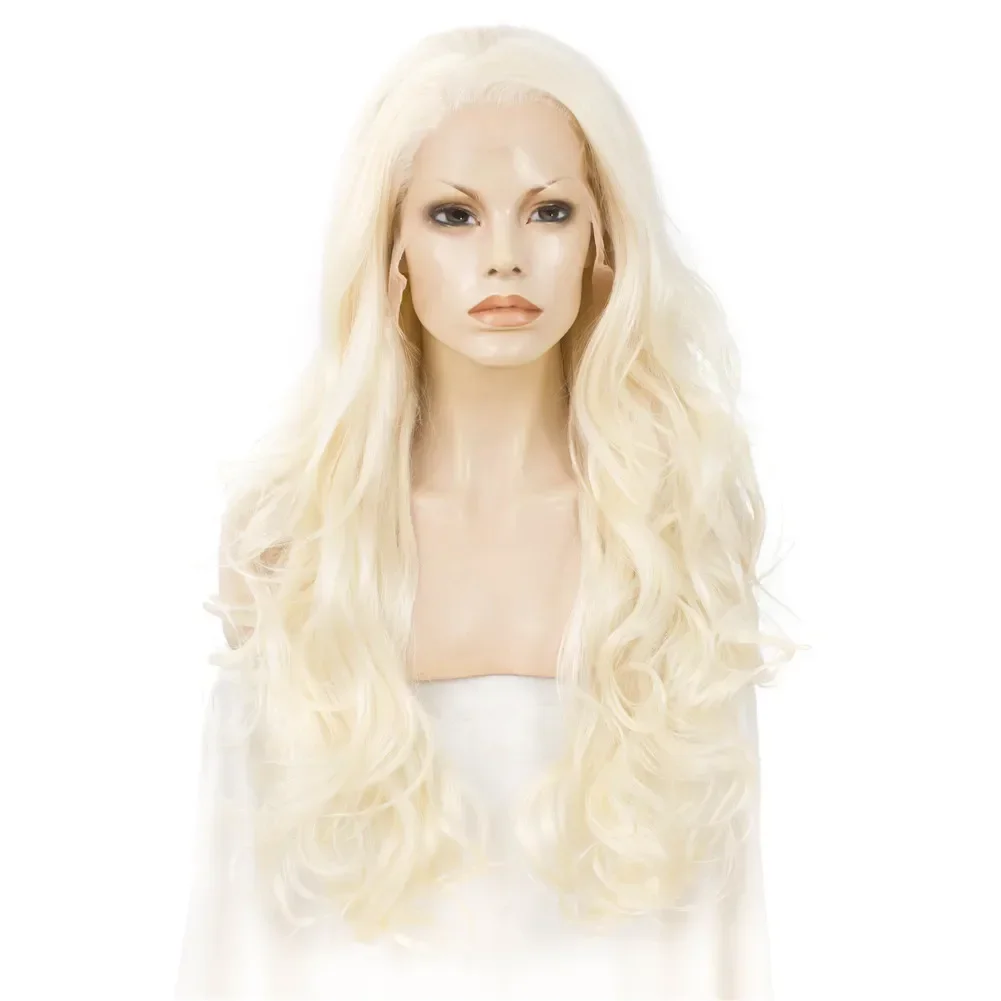 

Celebrity 28inch white blond Body Wave Drag Queen Cosplay Wig Perruque Lace Front Synthetic Lace Wigs Heat Resistant