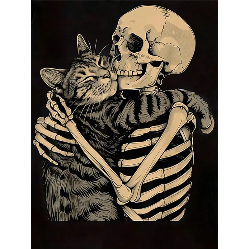 Mulheres tripulação pescoço manga curta camiseta gótico vintage y2k camisetas topos halloween crânio e gato impressão preto t camisa casual confortável