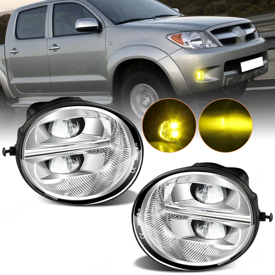 

Светодиодные противотуманные фары (белый/желтый свет) для Toyota Hilux, RAV4, 4Runner, Avalon, Lexus ES330, высокая яркость, DRL, 1 пара