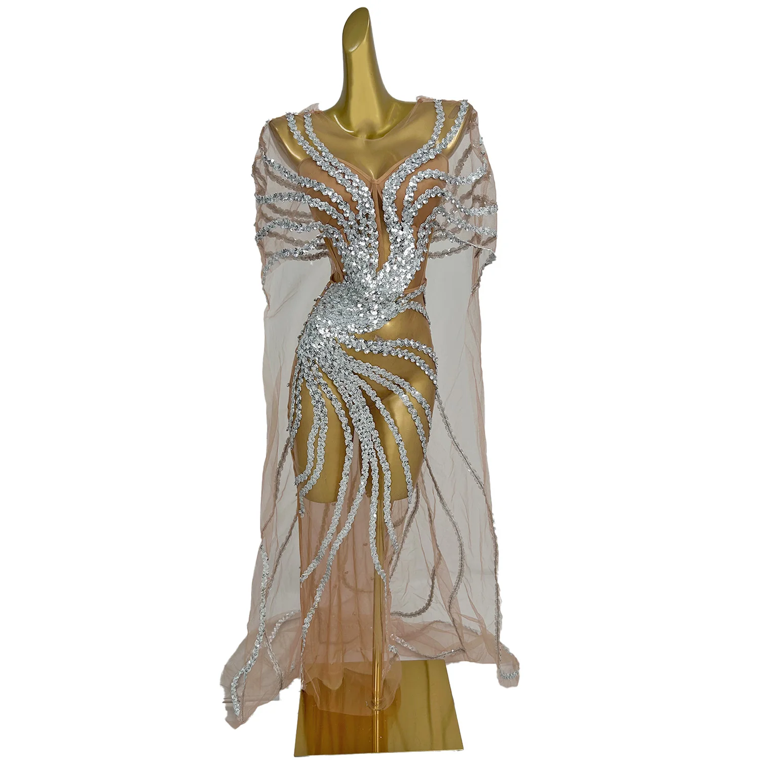 

Vestido Fiesta Perspective Glitter Sequin Evening Prom Dress Women Exotic Dancer Stripper Outfits Night Club Party Long Dress