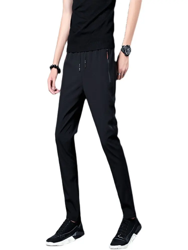 Quality Summer Men's Ice Silk Quick Drying Casual Pants Slim Fit and Thin Korean Edition Ice Silk Pants Sports Pants Straight Tu images - 6