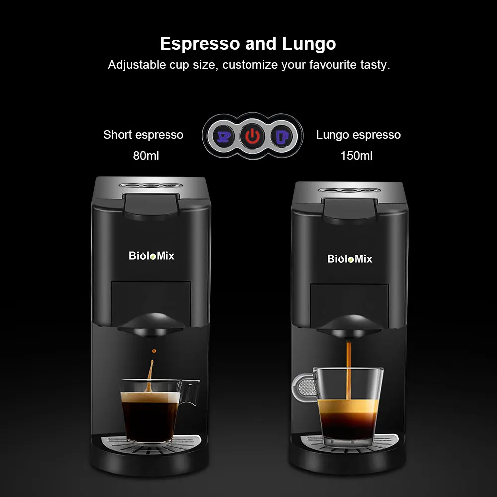 BioloMix-cafetera Espresso 3 en 1, máquina de café con cápsulas múltiples, 19Bar, 1450W, compatible con Nespresso,Dolce Gusto y café en polvo