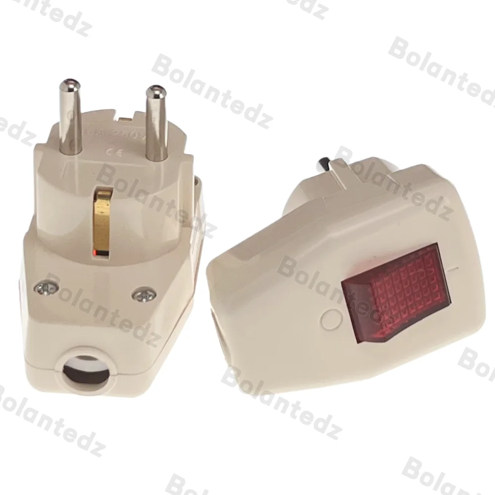 Bolantedz 1PCS Schuko Germany Type F Rewireable Power Plug 250V 16 Amp W/ LED Indicator Switch