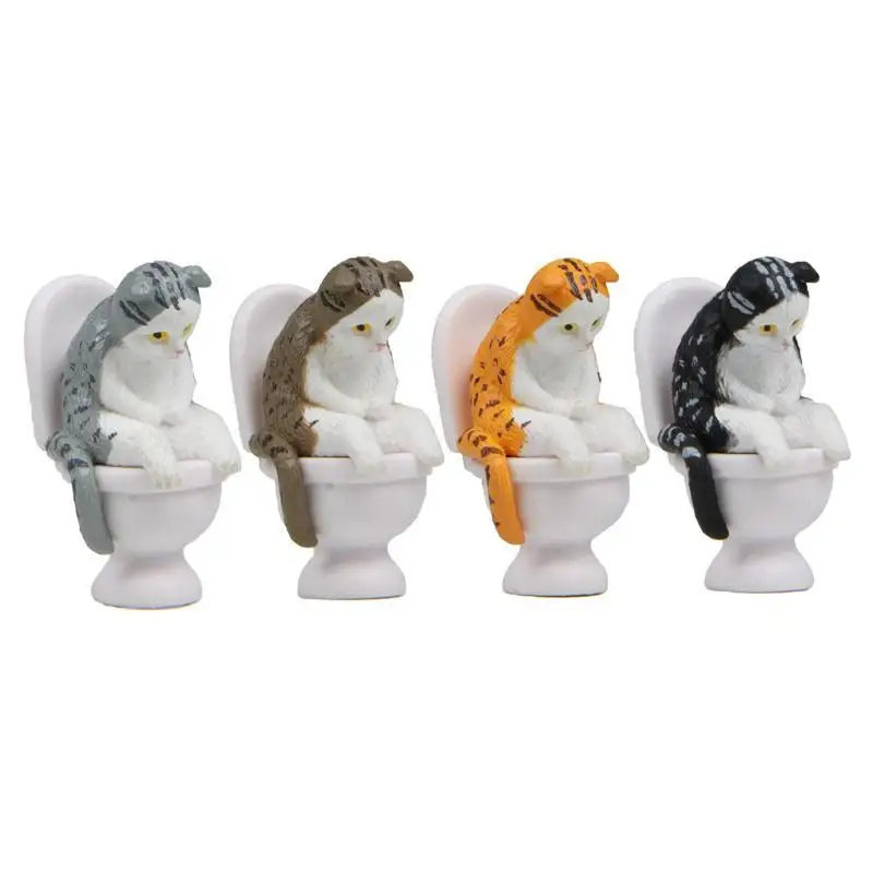 Toilet Seat Cat Model Cartoon Figurines Sitting On Toilet Kitten DIY Fairy Garden Bonsai Home Decor