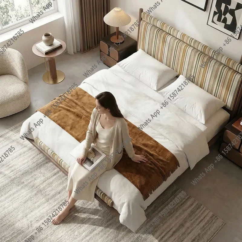 

N64 Medieval ash wood fabric soft bag bed designer double solid wood bed 1.8 meters suspended master bed