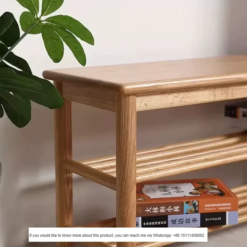 All Solid Wood Shoe Bench Made of North American Oak, Double-layer Storage Shoe Rack, Modern Minimalist Shoe Changing Stool,