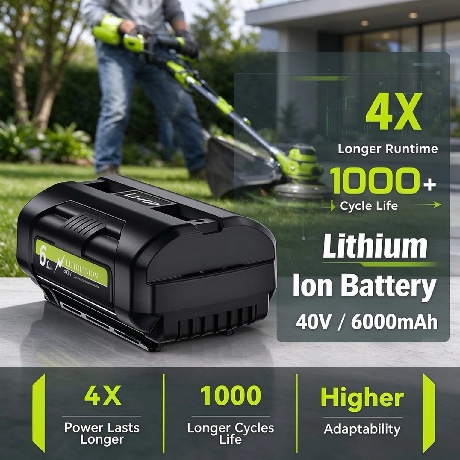 40V 6.0Ah Li-ion Replacement Battery Compatible with Ryobi RY40200 GP4050 for 40V Cordless Garden Power Tools