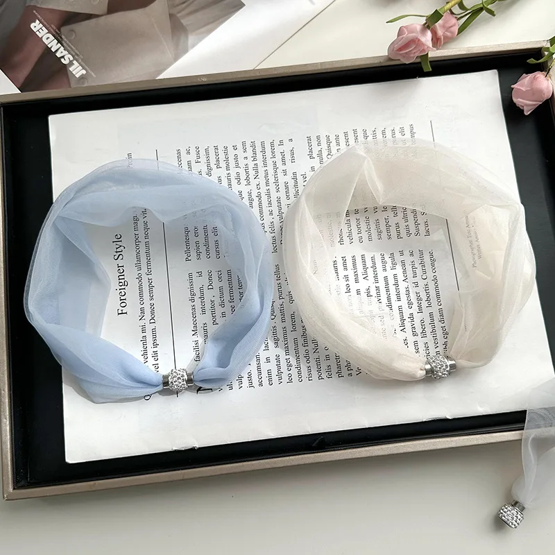 Creative Solid Color Neckerchief for Woman Convenient Magnetic Button Summer Lightweight Breathable Neckerchief
