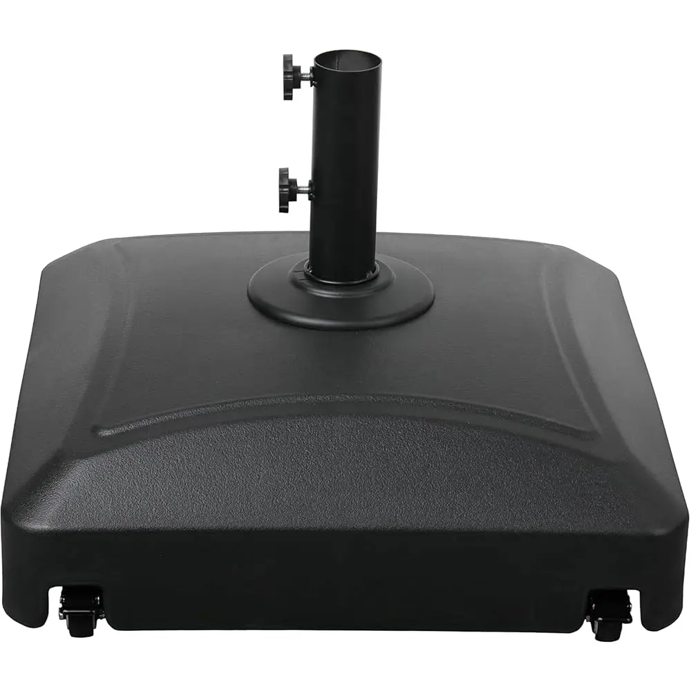 

125Lb Acity Fillable Mobile Patio Umbrella Base With 4 Wheels, 2 Locks, 2 Knobs, Black