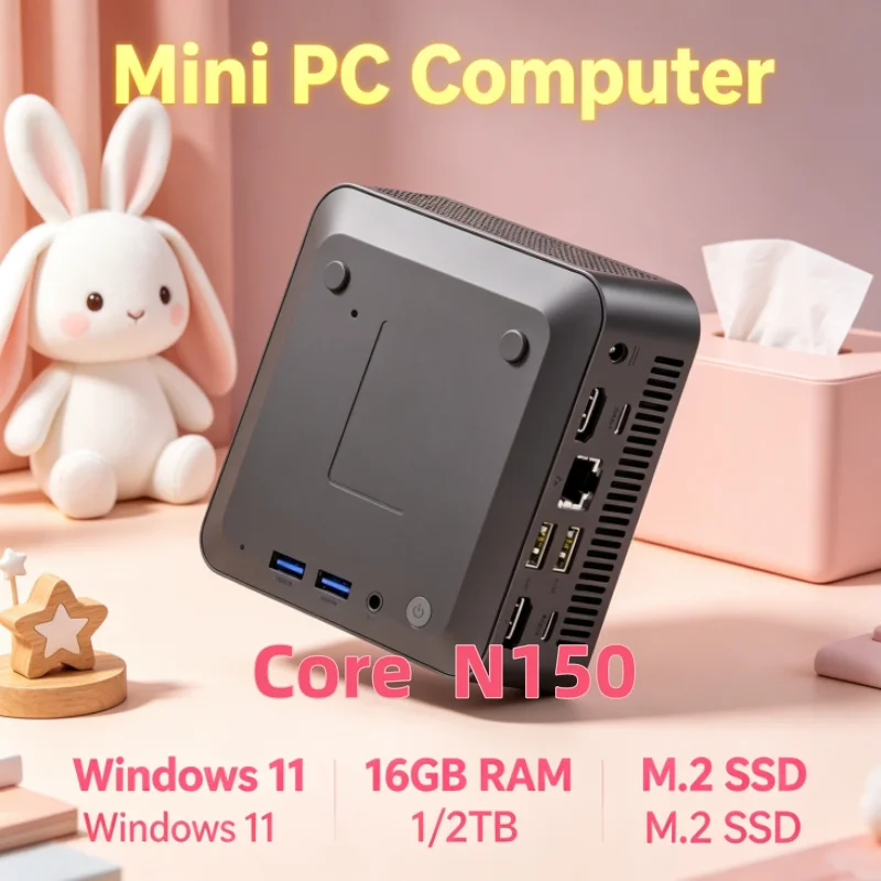 New Intel N150 Portable Mini PC Windows 11 Pro 16GB 32GB RAM 1TB 2TB SSD WiFi6 BT5.2 Gaming Office Study Gamer Computer