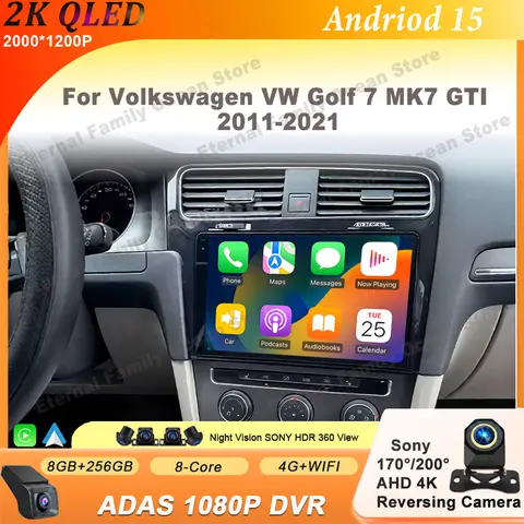 For Volkswagen VW Golf 7 MK7 GTI 2013-2017 Android 15 Carplay Car Radio Multimedia 8 CORE IPS QLED Navigation GPS 5G WIFI BT