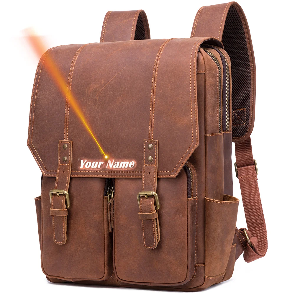 

2022 New In Men's Bag Male Waterproof Backpack Man Vintage Business Laptop Backpack Luxury Crazy Horse Leather Rucksack