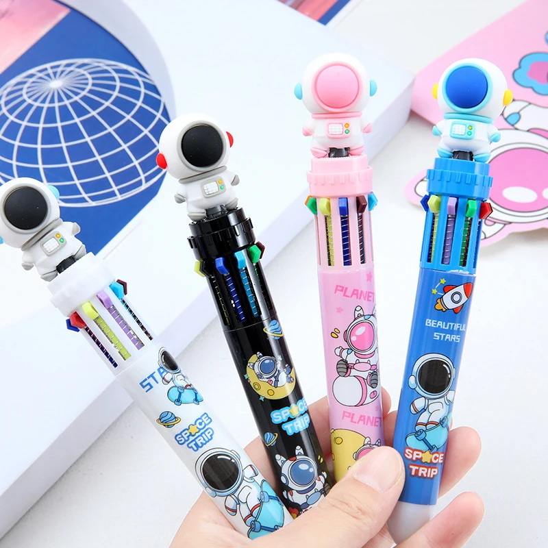 

1pc 10Color Multi-color Ballpoint Astronaut Pen Kawaii Cartoon Press-type Color Pen School Stationery Multi-function Supply Gift