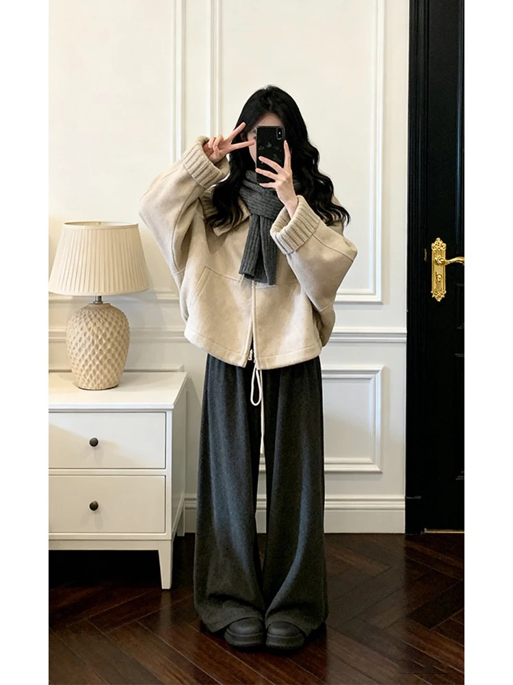 Korean Design Vintage Patchwork Cloak Woolen Coat Women Early Spring New Lazy Loose Elegant Youthful Top Women's Fashion