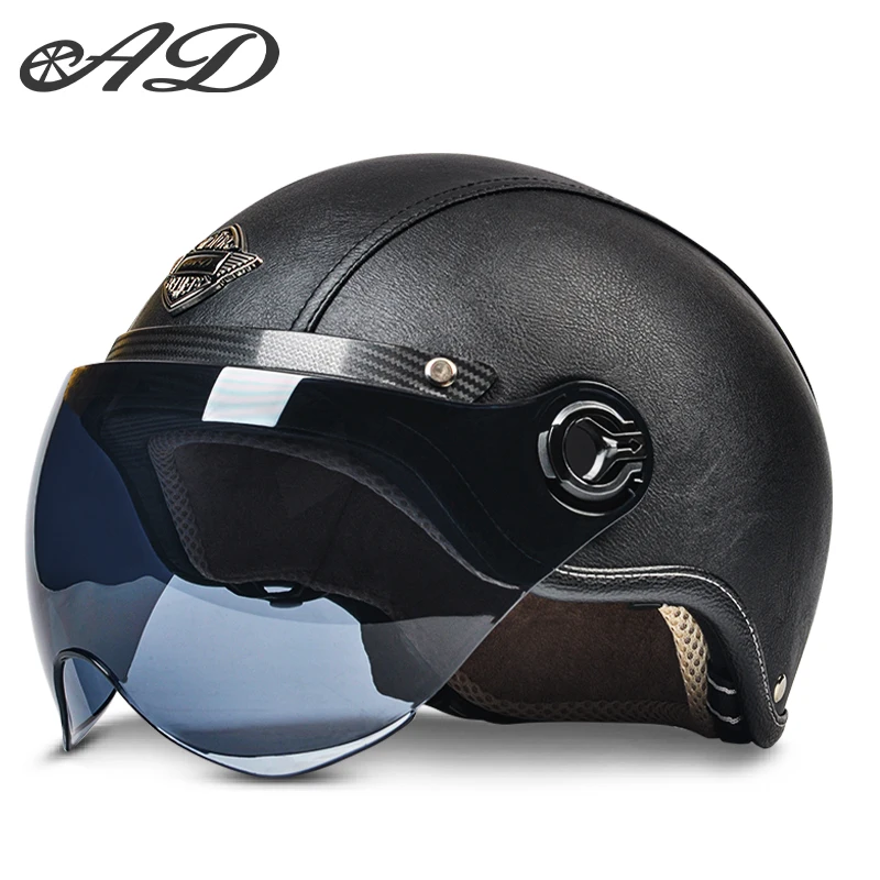 AD Retro Motorcycle Helmets with Harley Visor Leather Helmet for  Electric  Motorbike Vintage Protected Motor Safety Cap  Unisex