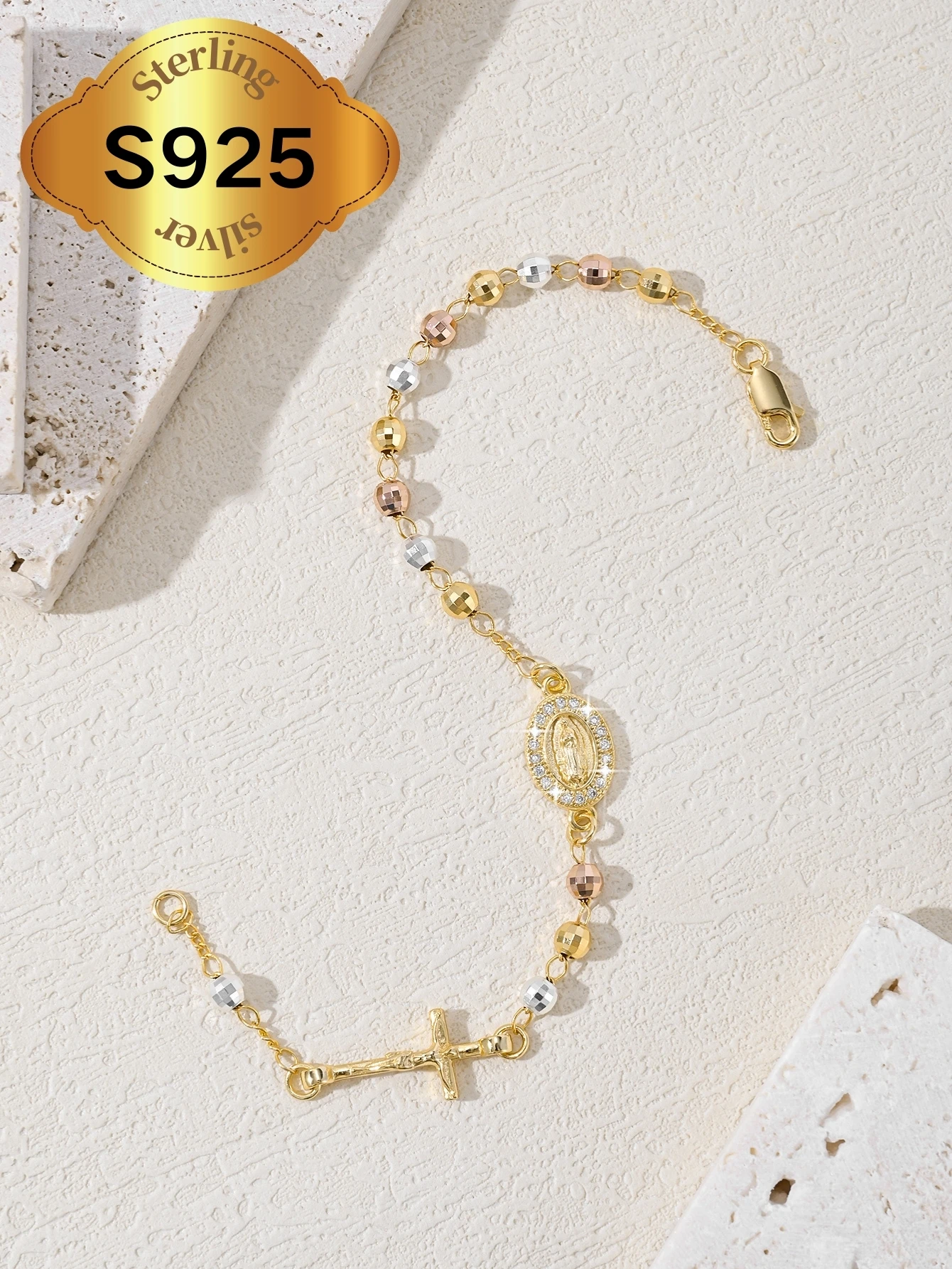 Elegant Virgin Mary 925 Silver Bracelet Hypoallergenic Fashion Religious Jewelry Gift for Her