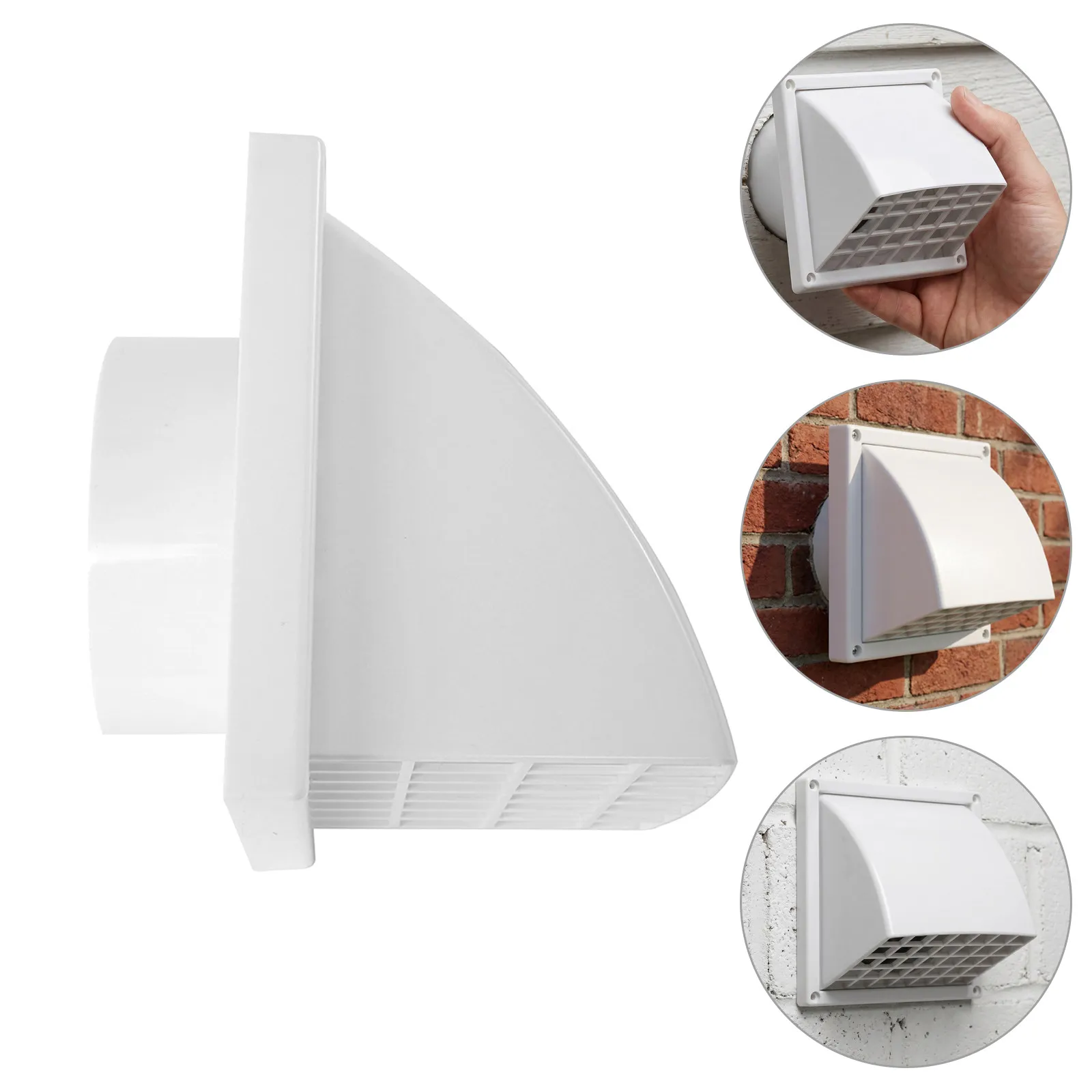 White ABS Wall Vent Cover External Range Hood Exhaust Duct Cap for 150Mm Plastic Ventilation Outlet Kitchen Bathroom