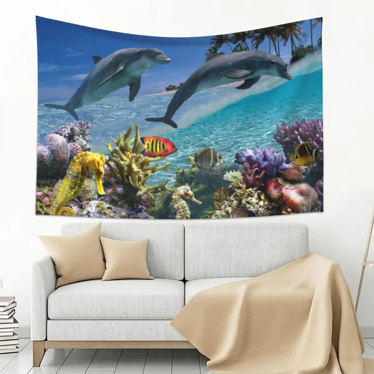 

Coral Reef and Dolphins Tapestry Nordic Home Decor Wall Decoration Bed Room Decoration Room Decor Korean Style Tapestry