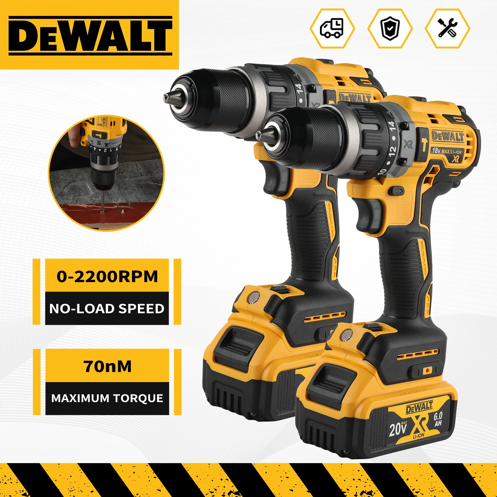 

Dewalt 18 В DCD796 Бесщеточная аккумуляторная ударная дрель Бесщеточный привод Компактная дрель Перезаряжаемая портативная аккумуляторная батарея Электроинструменты