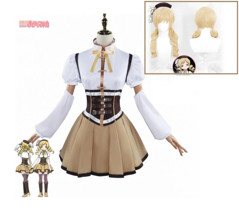 

Anime Puella Magi Madoka Magica Cosplay Costume Dress Hat Wig Full Set Tomoe Mami Magical Girl Uniform Battle Dress Halloween