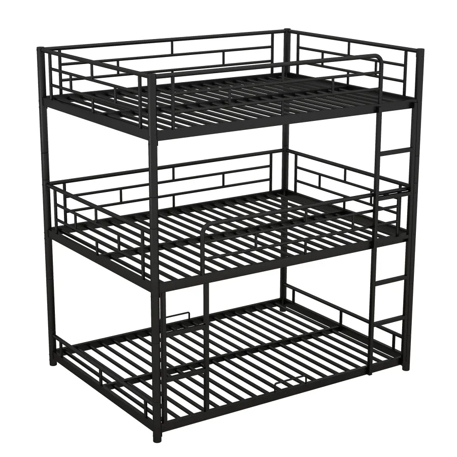 Metal Full Size Triple Bunk Bed, Black,Extra Large Space