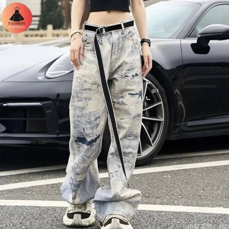 

24SSAC 1981 Vintage Graffiti Tie-dye 3D Three- Dimensional Printing Wide-leg Jeans Best quality Men's Women's Fashion Trousers