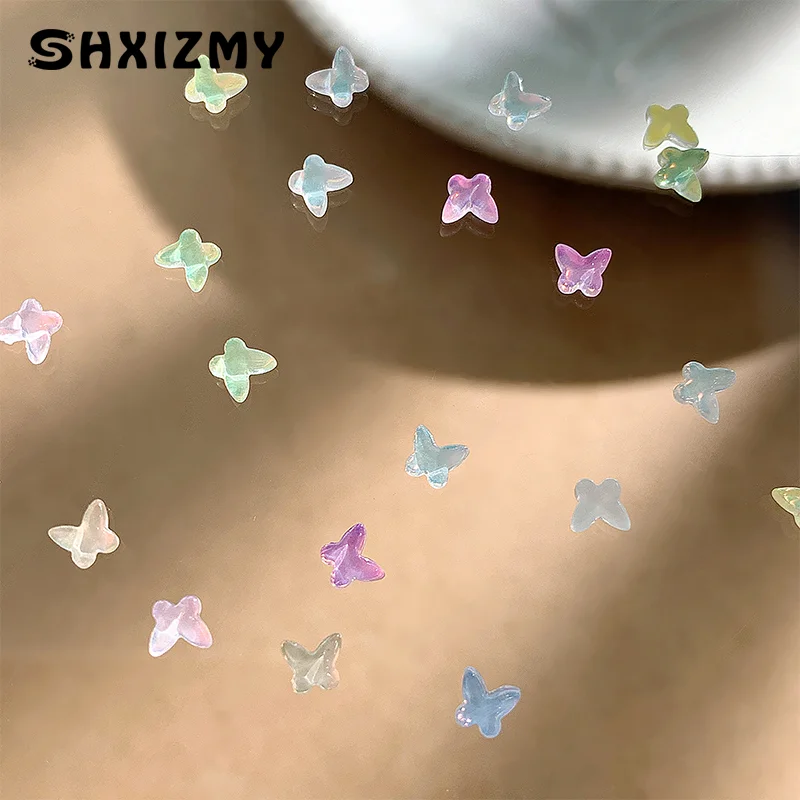 10pcs Aurora Butterfly Nail Art Charms accessori Kawaii Mini 3D Butterfly Nail strass decorazioni per unghie fai da te