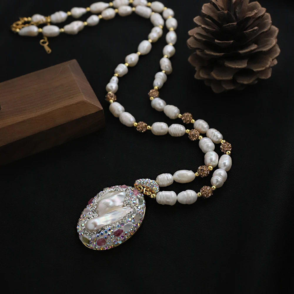 Natural Baroque Pearl Rice Bead Bead Necklace Korean Style Women Luxury Jewelry Fashion Ladies and Girls Gift GN0704