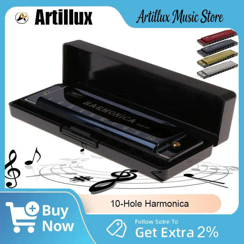 

Artillux 10 Hole C Harmonica Professional Metal Rectangle Performance Tools with Plastic Case for Beginners Christmas Gifts