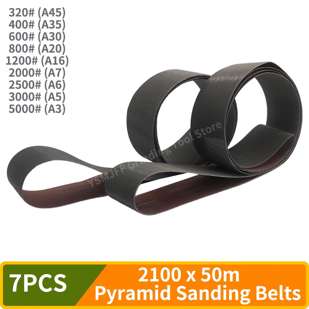 7PCS 2100x50mm Sanding Belts, P320-5000 Pyramid Abrasive Butt Joint Sand Belts for Belt Sander Metal Grinding Stainless Steel