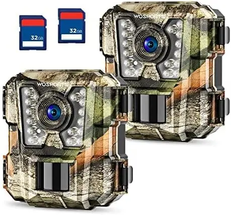 Mini Trail Camera 2 Pack 24MP 1080P HD, Game Hunting Camera with 32GB SD Cards, Waterproof Night Vision Tiny Scouting