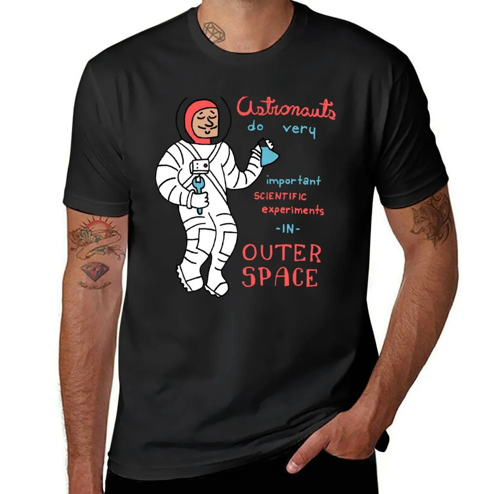 Scientific Astronauts - funny cartoon drawing with handwritten text T-Shirt tees customizeds for a boy mens white t shirts