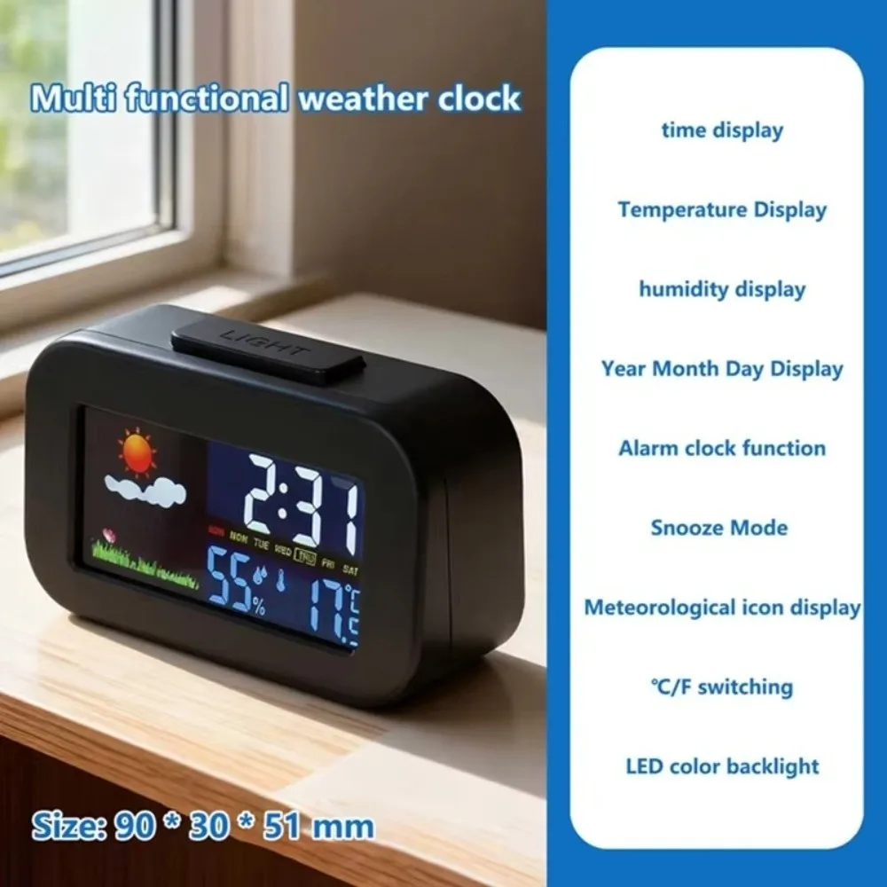Color Display Weather Station Clock Backlit Display Temperature Monitoring Temp Monitor Humidity Monitoring Digital Display