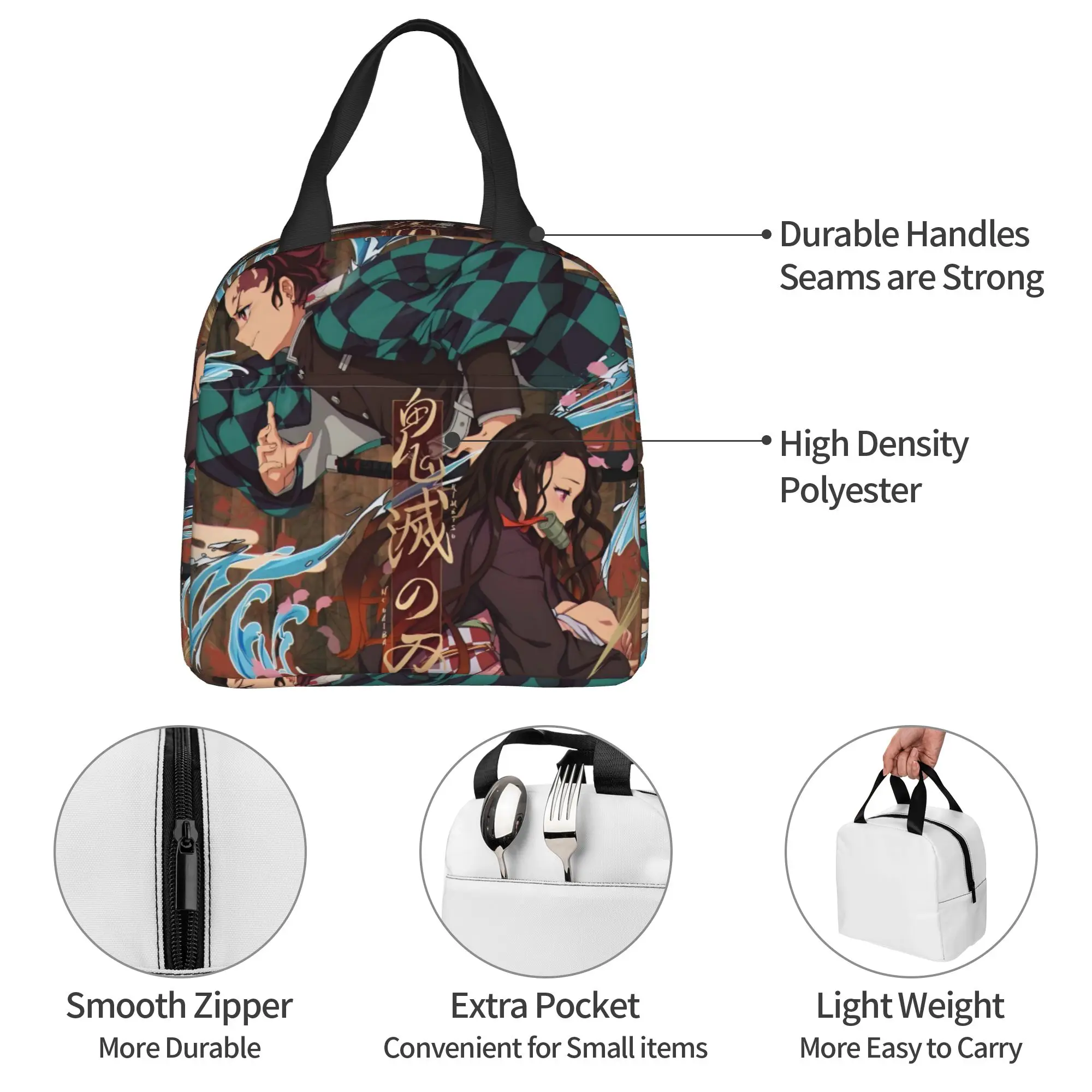 Custom Japanese Demon S-Slayer Lunch Bag Men Women Comic Warm Cooler Insulated Lunch Boxes for School view 3