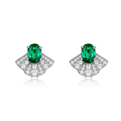 KQDANCE 925 Sterling Silver 5*7mm Oval Cut Lab Emerald High Carbon Diamond Fan-shaped Earrings Fine Jewelry Anniversary Gift