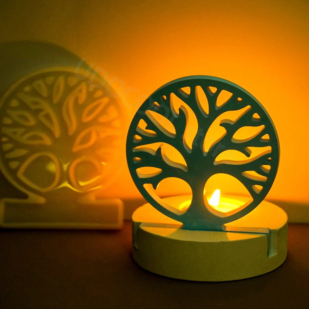 Tea Light Candlestick Silicone Mold DIY Tree of Life Candle Holder Concrete Cement Plaster Mould Jesmonite Resin Mold Home Decor